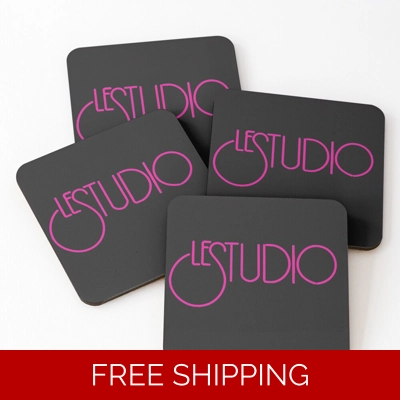 Coasters Black Hot Pink logo (set of 4)